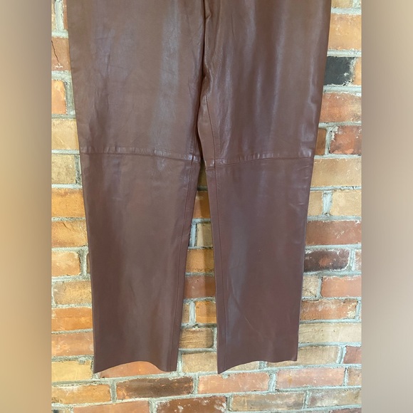 BOD & CHRISTENSEN VINTAGE 90s genuine leather brown wide leg high rise pants - Picture 7 of 9